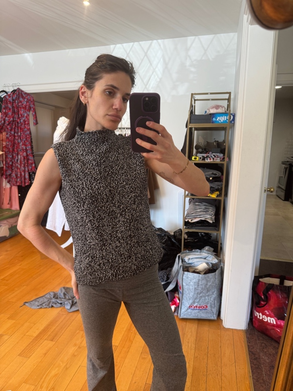 Black & White Marled Knit Mock Neck Sleeveless Top | 100% Cotton